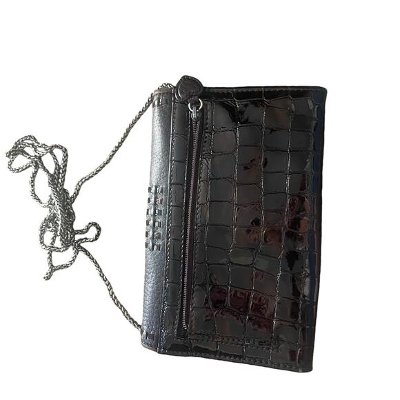 Brighton‎ Vintage Y2k Crocodile Embossed Leather Clutch Wallet W Chain - Picture 3 of 11